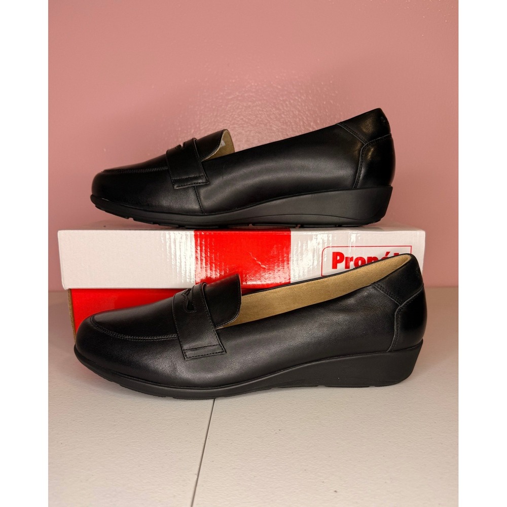 Propet Yetta Black Leather Penny Loafers Wedge Shoes Womens 11 M WCX103L